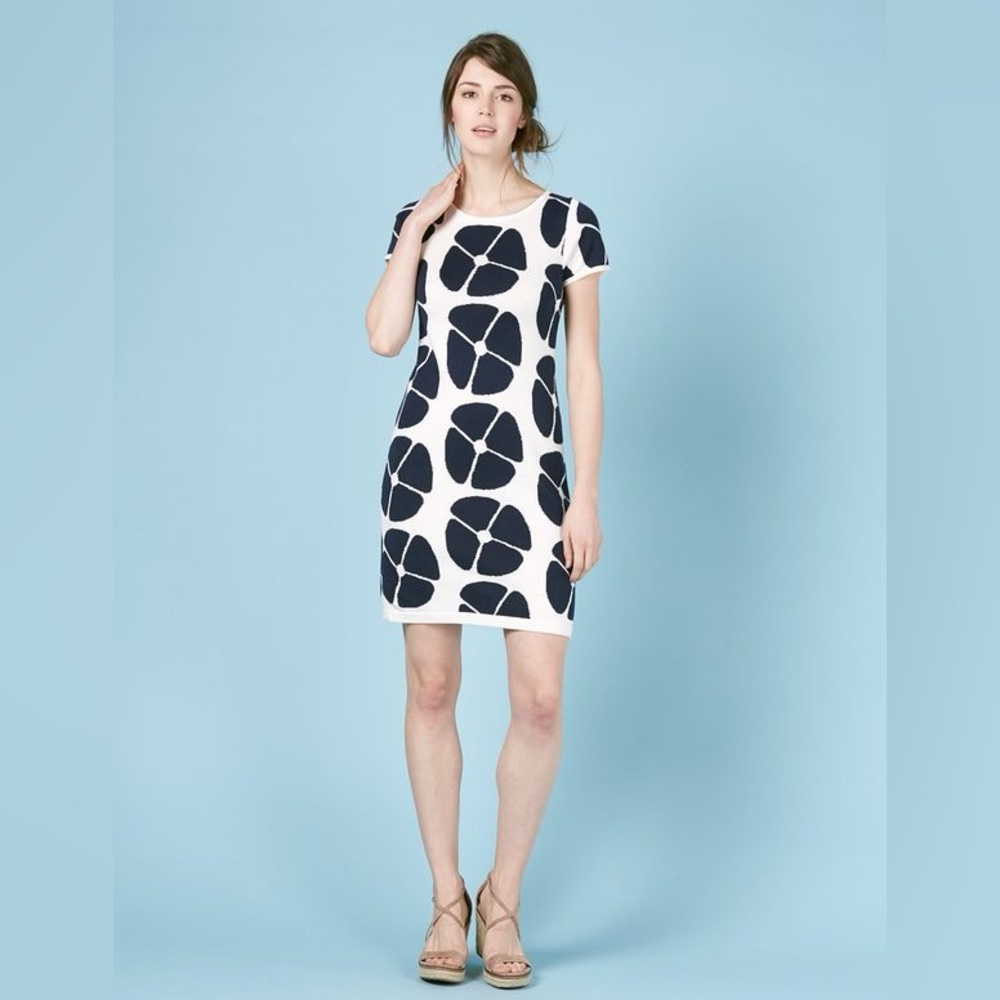 Boden Women’s 10P Petite Knit Navy Floral & Cream Cotton Blend Dress
